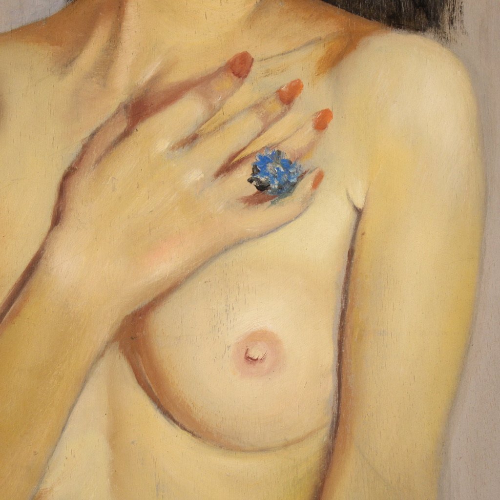 Dipinto italiano nudo firmato Mario Vellani Marchi datato 1969-photo-6