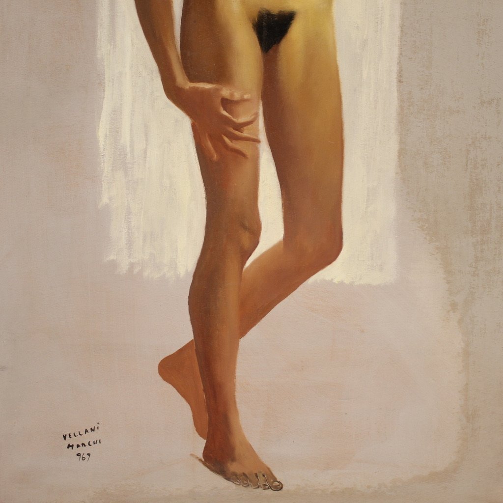 Dipinto italiano nudo femminile firmato Vellani Marchi-photo-4