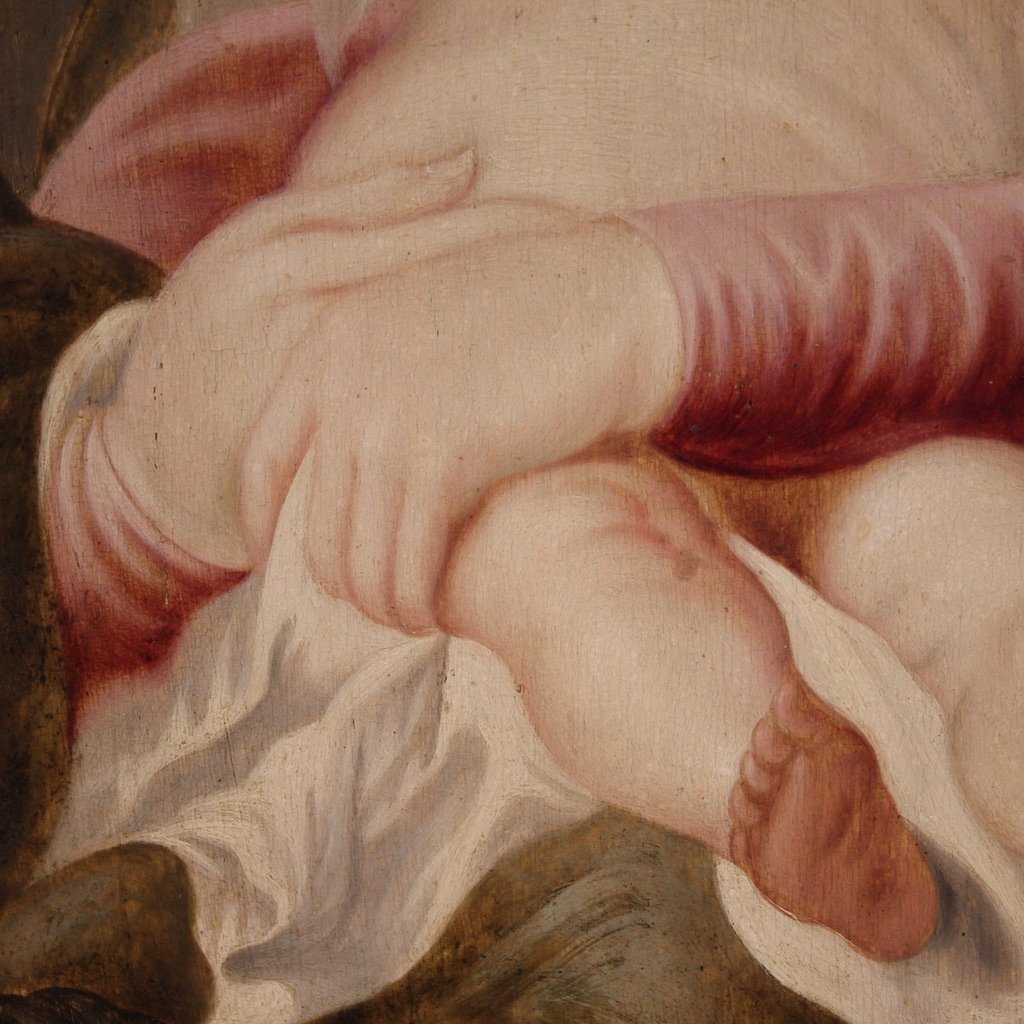  Dipinto fiammingo Madonna col bambino del XVII secolo-photo-4