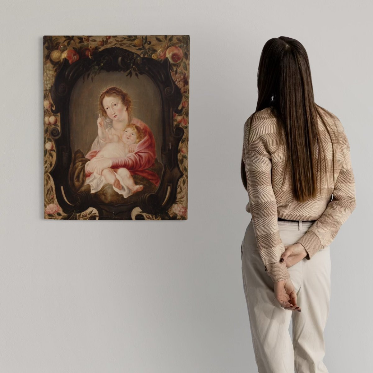  Dipinto fiammingo Madonna col bambino del XVII secolo-photo-1