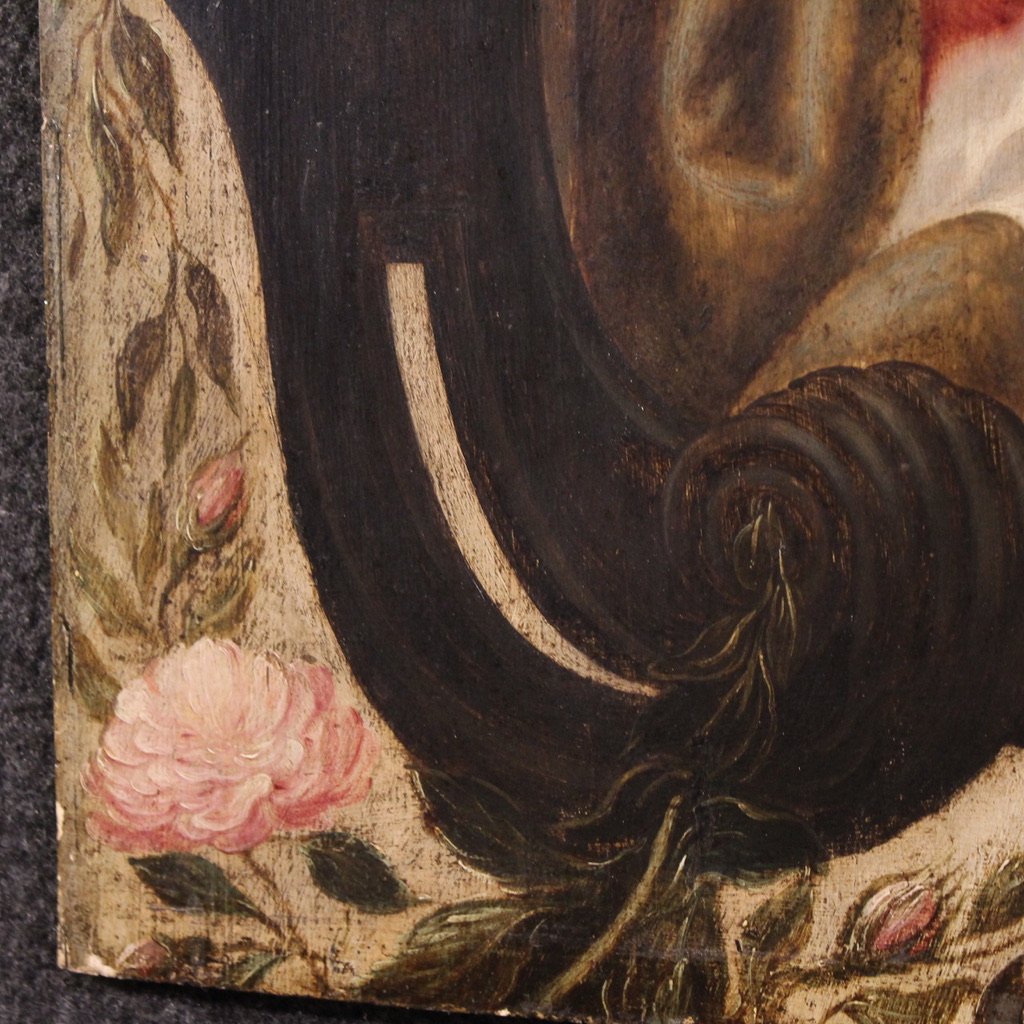  Dipinto fiammingo Madonna col bambino del XVII secolo-photo-5