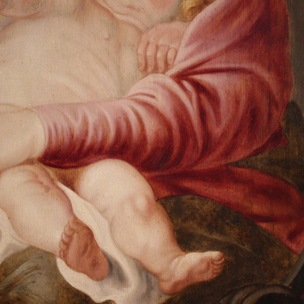  Dipinto fiammingo Madonna col bambino del XVII secolo-photo-7