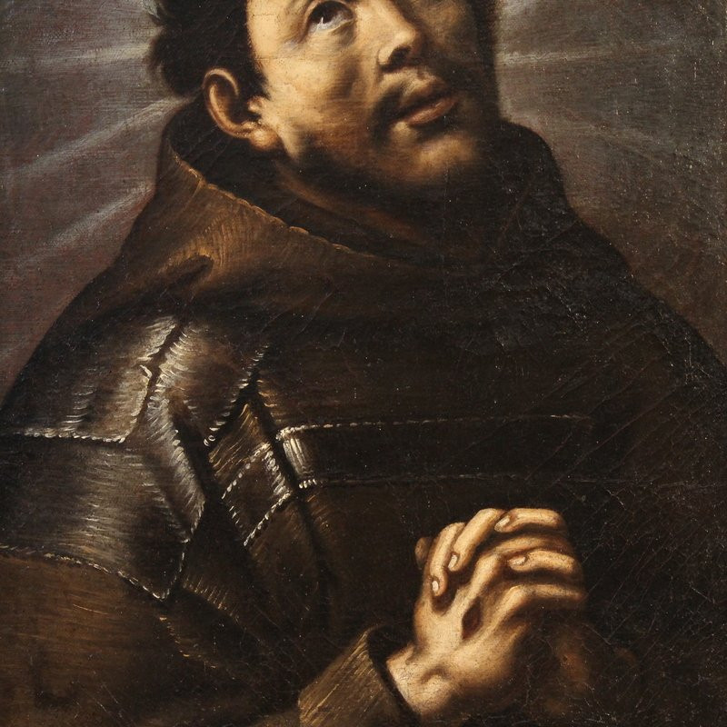 Antico dipinto italiano Estasi di San Francesco del XVIII secolo-photo-4