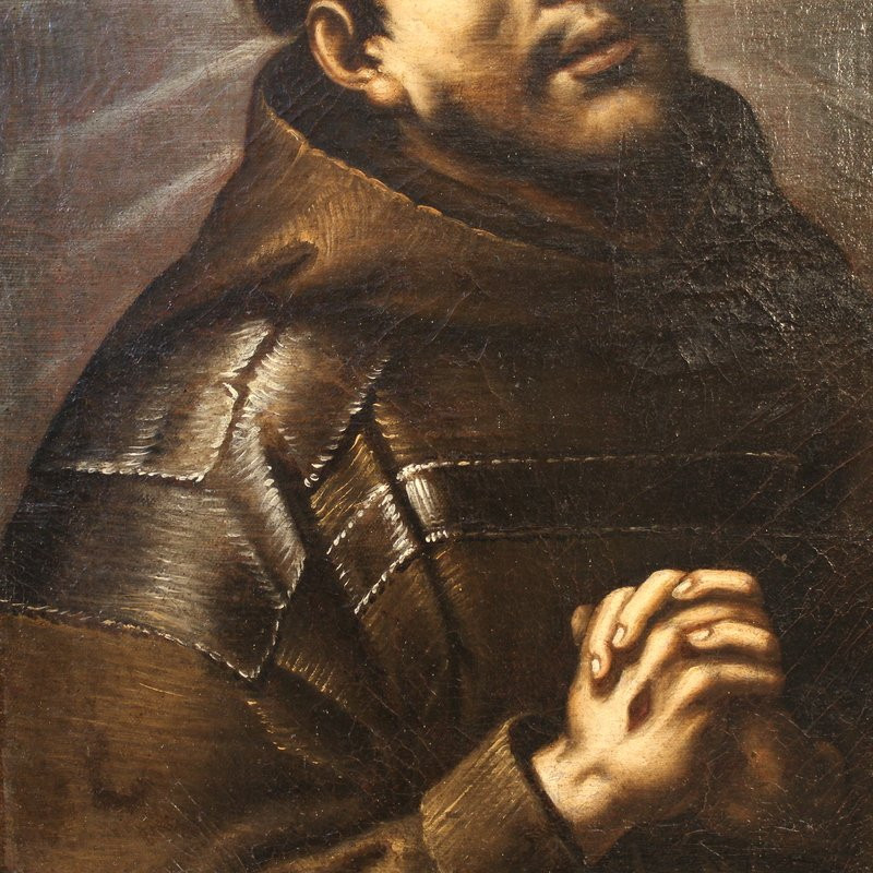 Antico dipinto italiano Estasi di San Francesco del XVIII secolo-photo-2