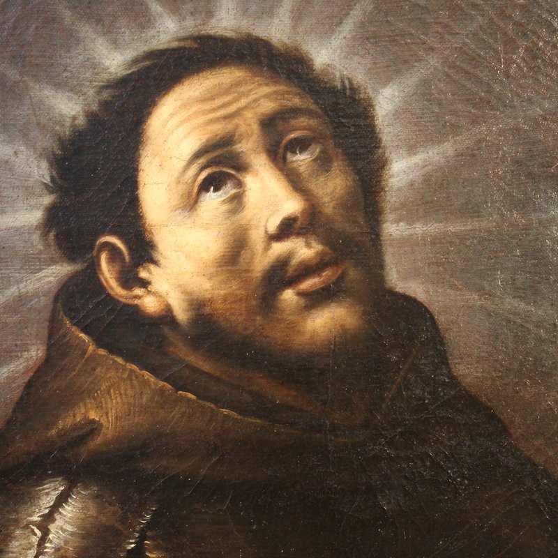 Antico dipinto italiano Estasi di San Francesco del XVIII secolo-photo-3