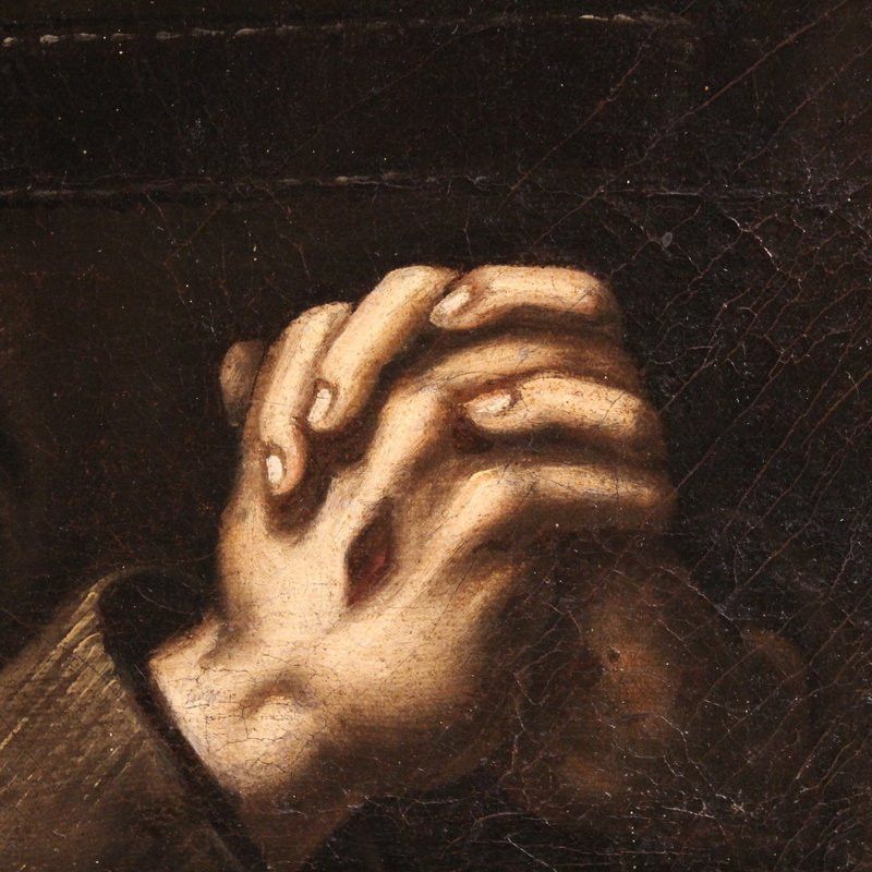 Antico dipinto italiano Estasi di San Francesco del XVIII secolo-photo-5