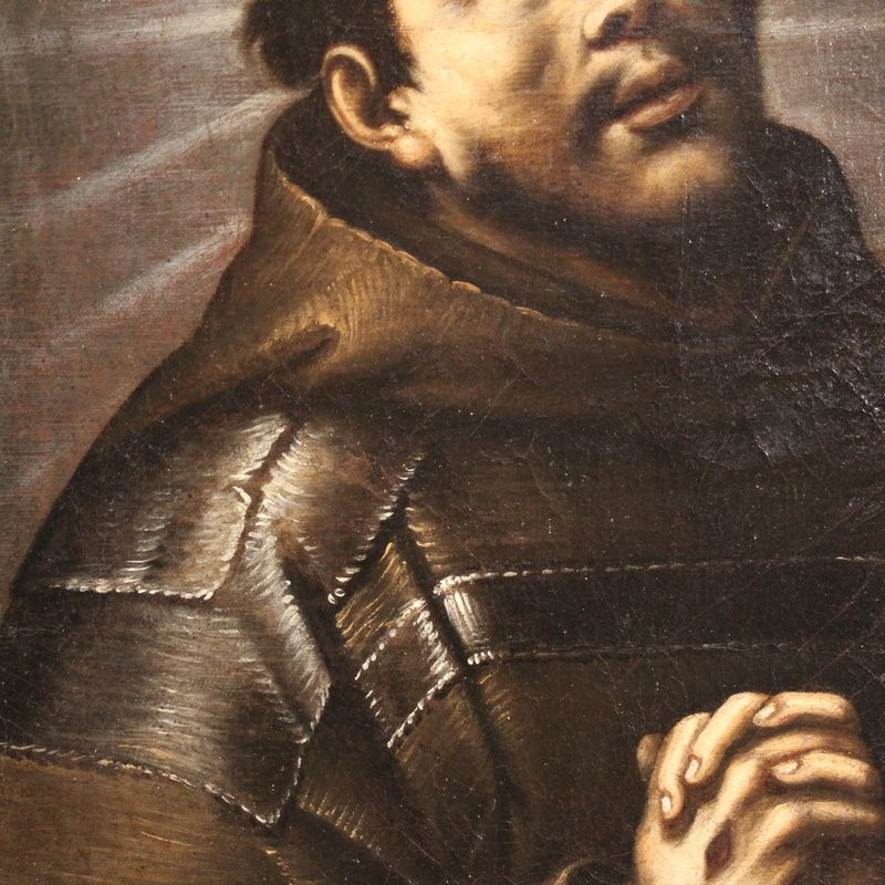 Antico dipinto italiano Estasi di San Francesco del XVIII secolo-photo-7