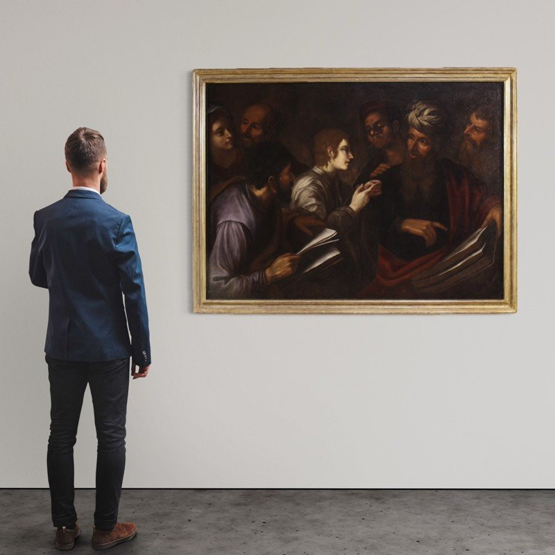 Grande dipinto italiano del XVII secolo, Cristo tra i dottori nel tempio-photo-2