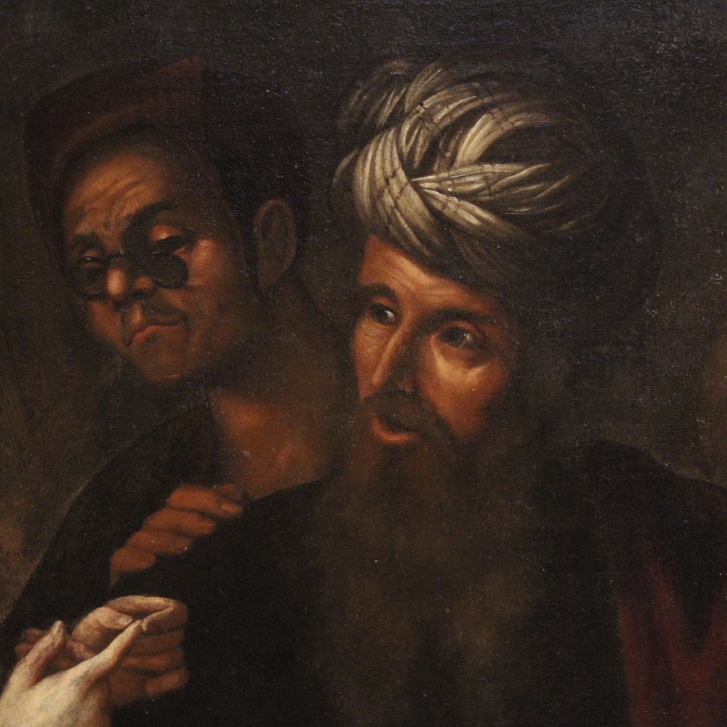 Grande dipinto italiano del XVII secolo, Cristo tra i dottori nel tempio-photo-5