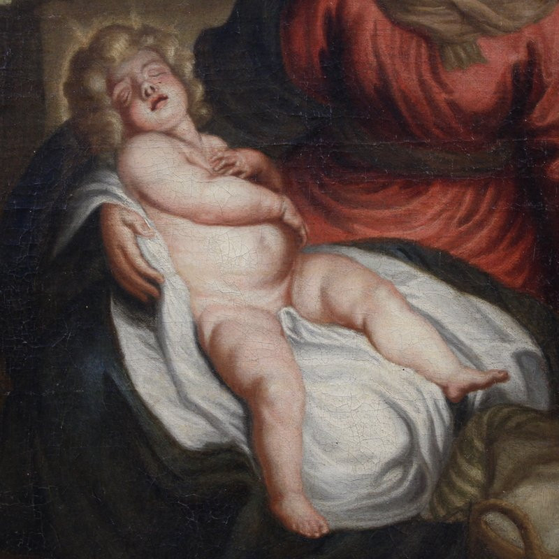 Antico dipinto fiammingo Sacra Famiglia del XVIII secolo-photo-1
