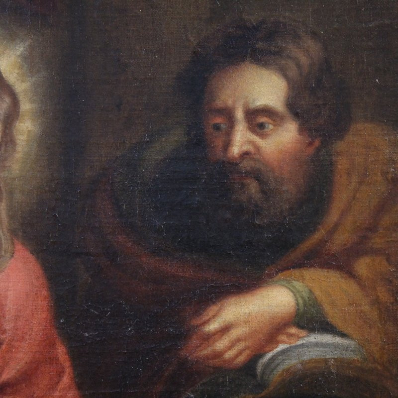 Antico dipinto fiammingo Sacra Famiglia del XVIII secolo-photo-2