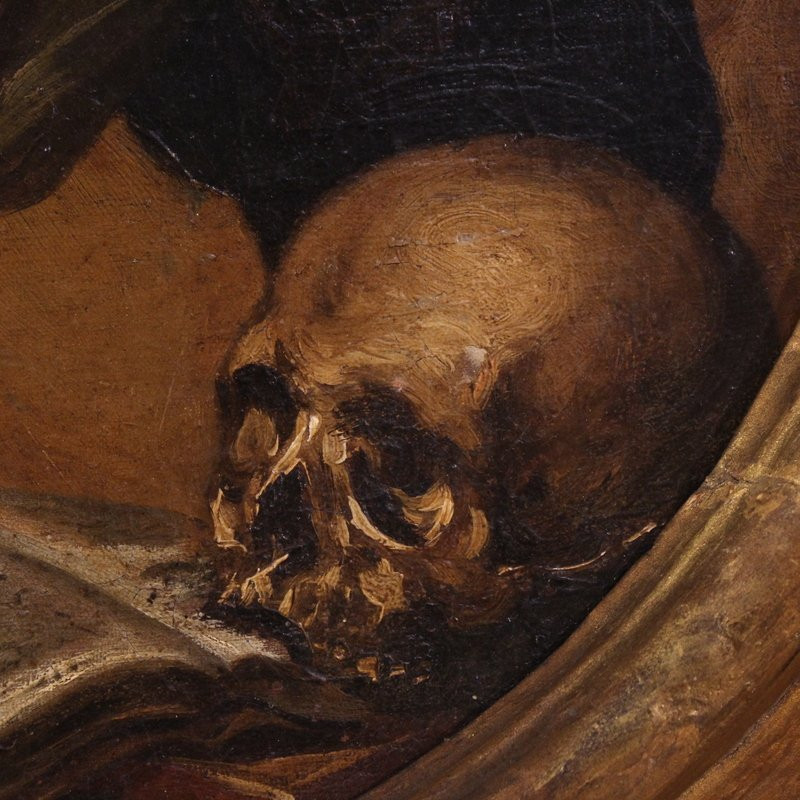 Antico dipinto ovale Santa Caterina di Genova del XVII secolo-photo-7