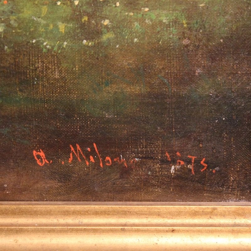 Dipinto italiano paesaggio bucolico firmato del XIX secolo-photo-4