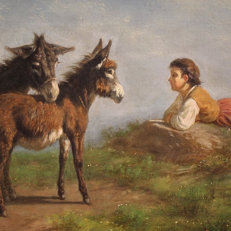 Dipinto italiano paesaggio bucolico firmato del XIX secolo-photo-5