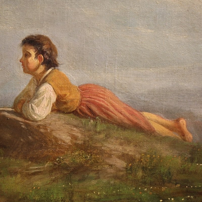 Dipinto italiano paesaggio bucolico firmato del XIX secolo-photo-6