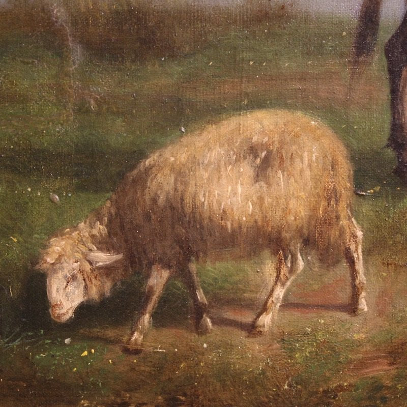 Dipinto italiano paesaggio bucolico firmato del XIX secolo-photo-7