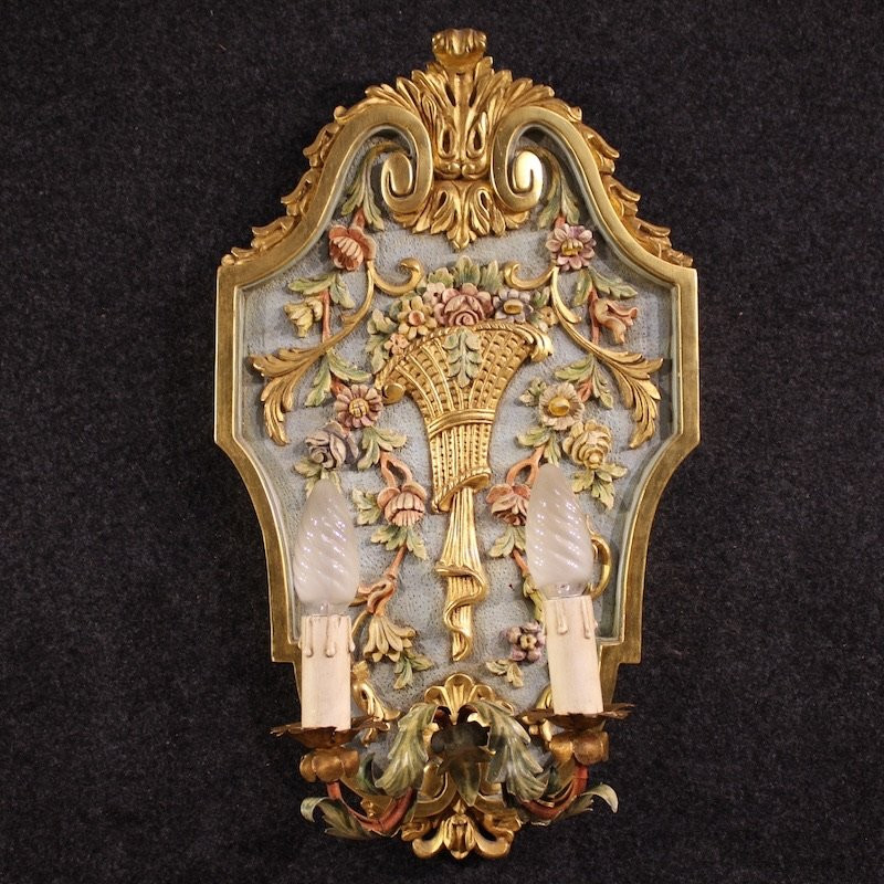 Coppia di applique italiane laccate e dorate in stile Luigi XVI-photo-1