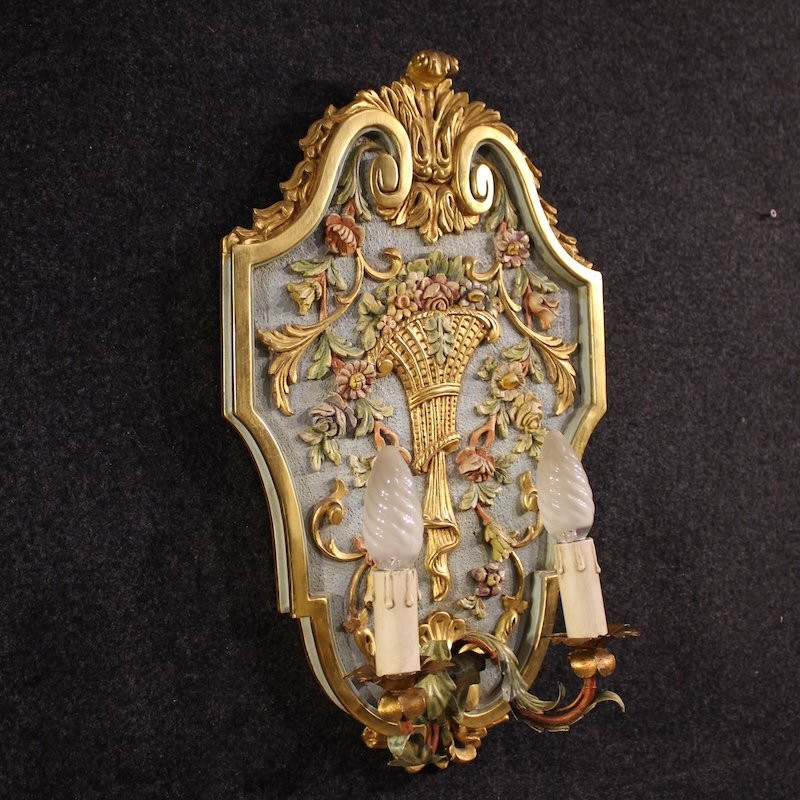 Coppia di applique italiane laccate e dorate in stile Luigi XVI-photo-4