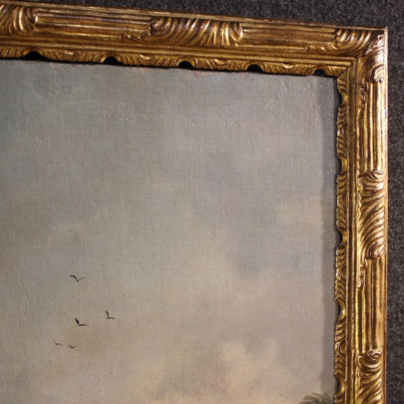 Grande dipinto italiano del XVIII secolo, paesaggio con scena pastorale e figure-photo-2