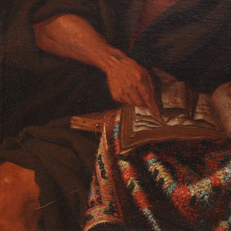 Grande dipinto italiano del XVII secolo, filosofo nello studio-photo-4