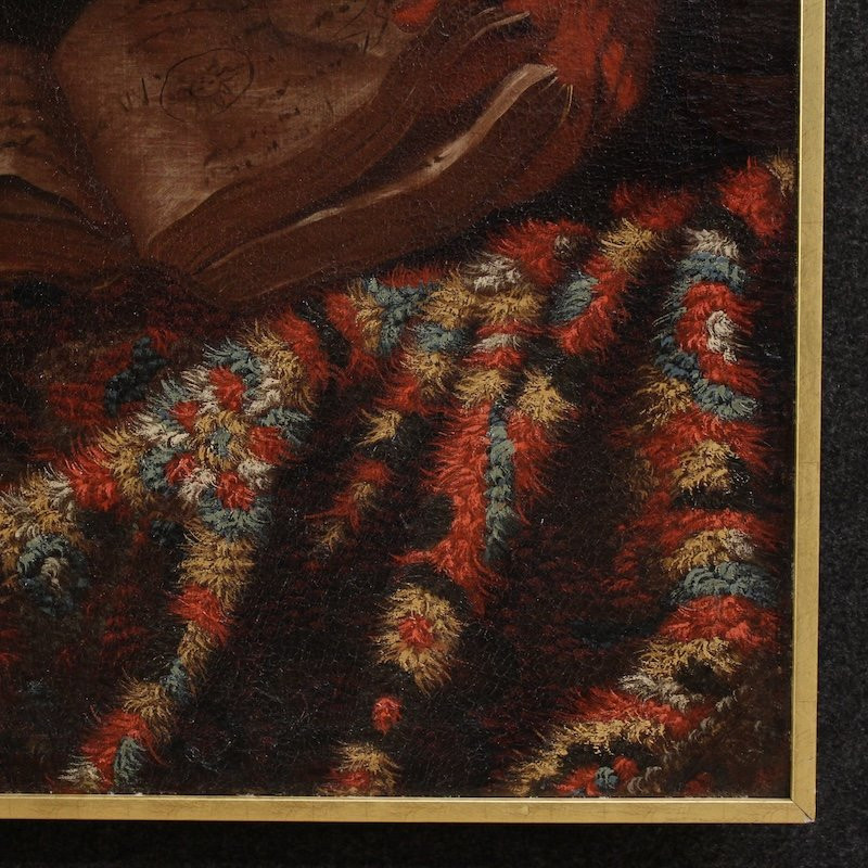 Grande dipinto italiano del XVII secolo, filosofo nello studio-photo-3