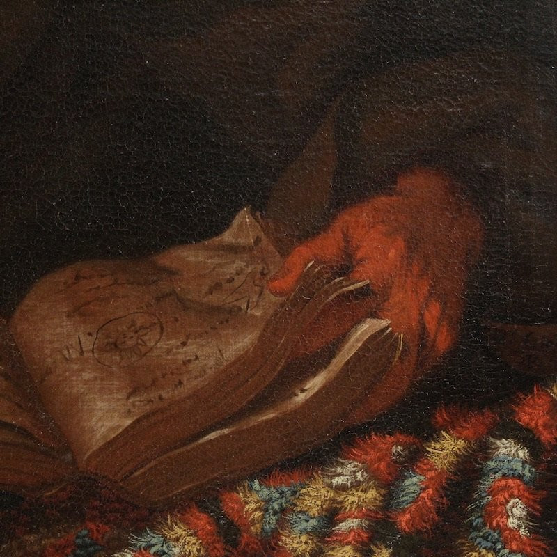 Grande dipinto italiano del XVII secolo, filosofo nello studio-photo-6