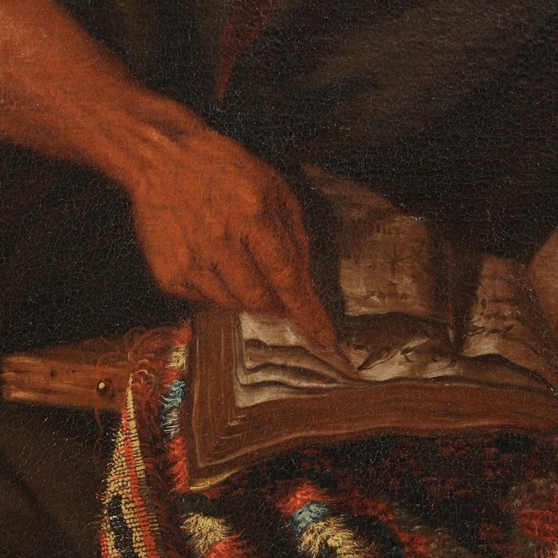 Grande dipinto italiano del XVII secolo, filosofo nello studio-photo-8