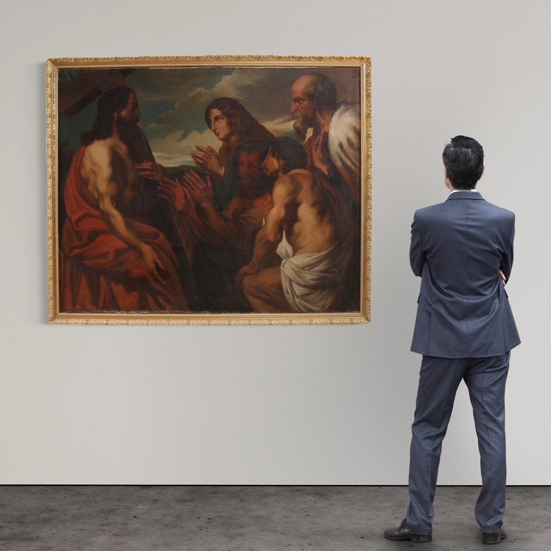 Grande quadro fiammingo del XIX secolo, Cristo perdona i peccatori penitenti-photo-2