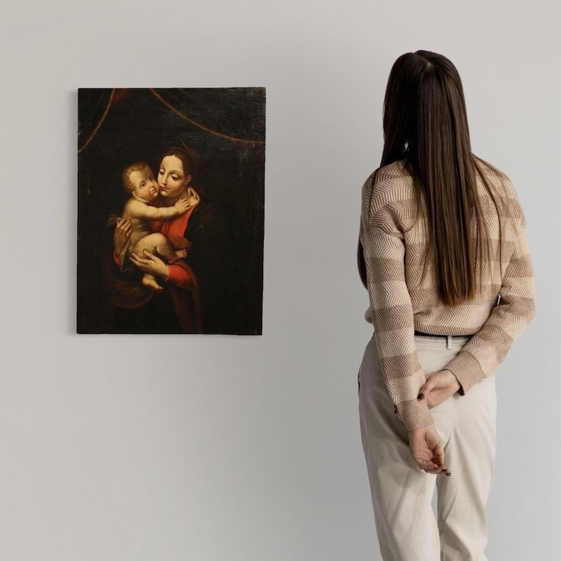 Antico dipinto religioso Madonna con bambino del XVIII secolo-photo-3