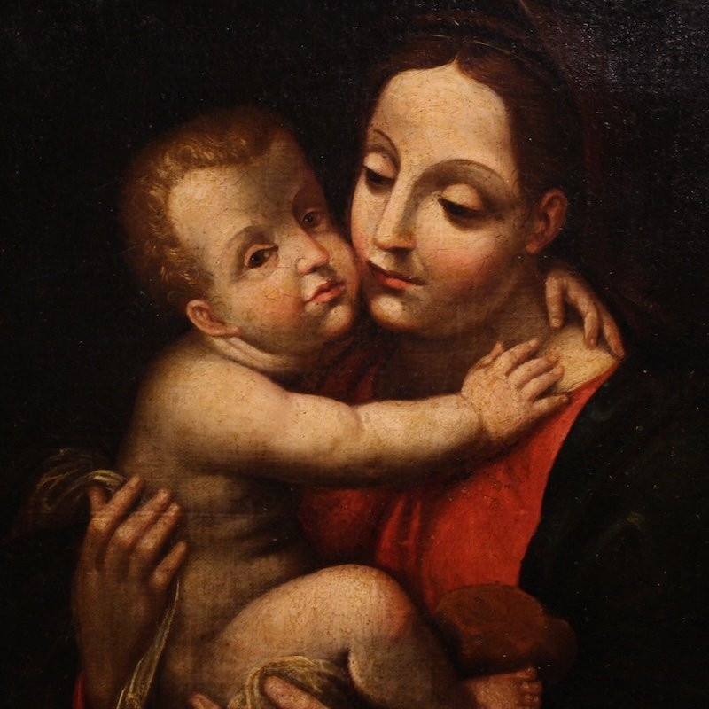 Antico dipinto religioso Madonna con bambino del XVIII secolo-photo-4