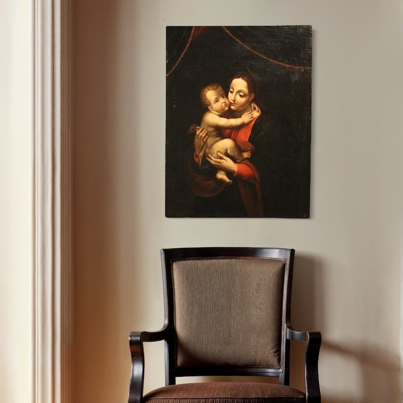 Antico dipinto religioso Madonna con bambino del XVIII secolo-photo-3