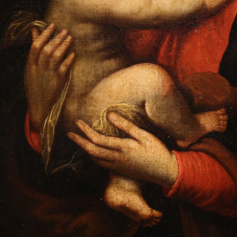 Antico dipinto religioso Madonna con bambino del XVIII secolo-photo-7