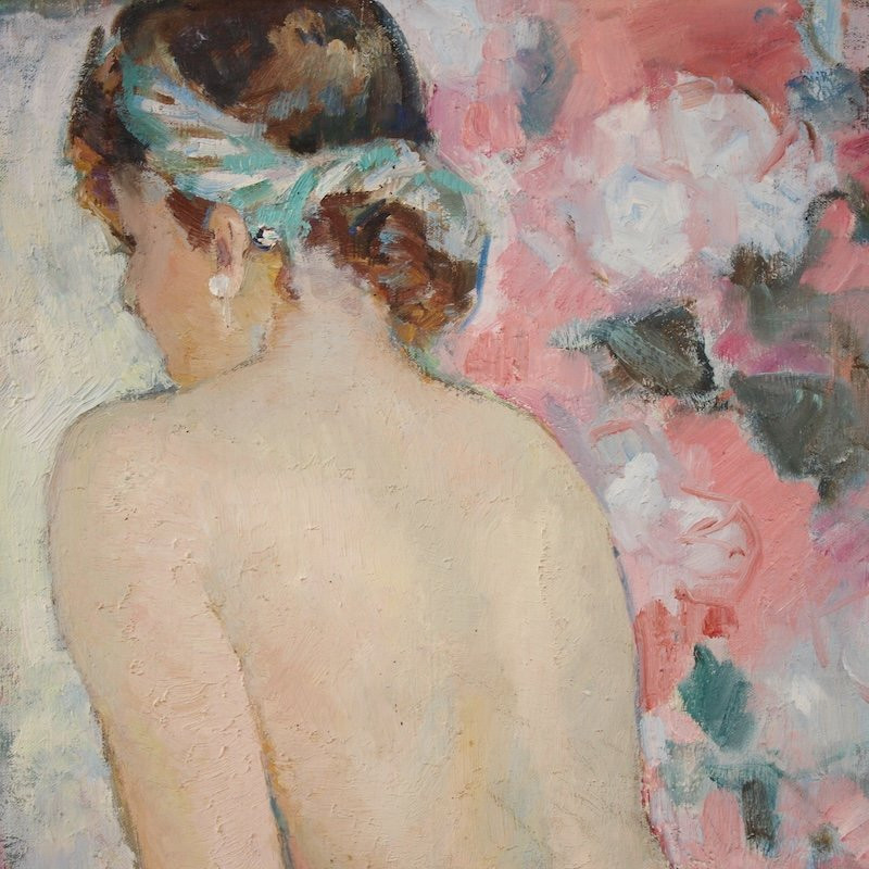 Dipinto francese nudo femminile firmato del XX secolo-photo-5