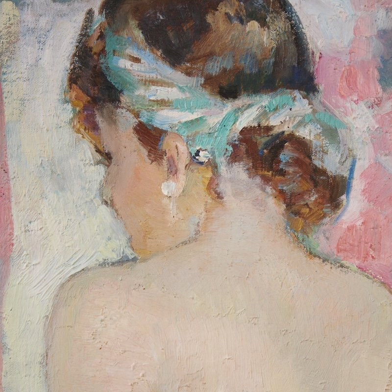 Dipinto francese nudo femminile firmato del XX secolo-photo-6