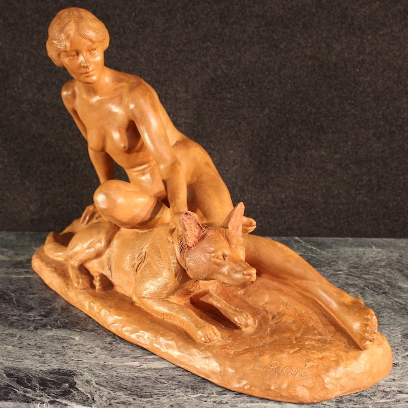 Scultura francese Art Deco in terracotta del XX secolo-photo-2
