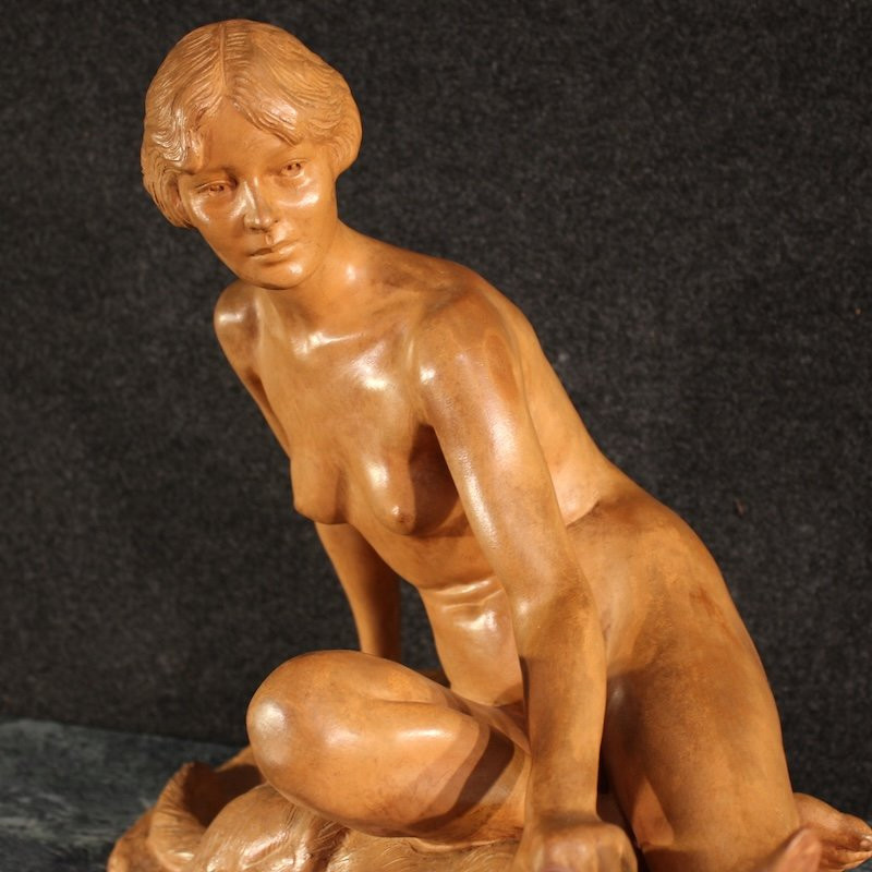 Scultura francese Art Deco in terracotta del XX secolo-photo-3