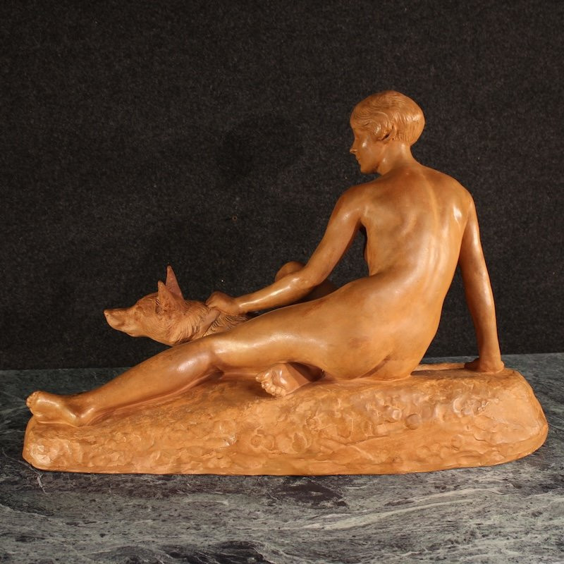 Scultura francese Art Deco in terracotta del XX secolo-photo-5