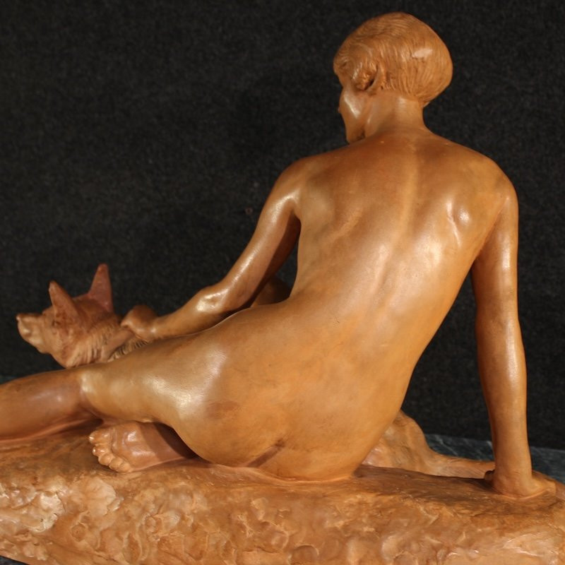 Scultura francese Art Deco in terracotta del XX secolo-photo-6