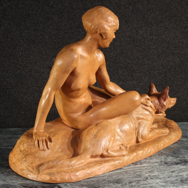 Scultura francese Art Deco in terracotta del XX secolo-photo-7