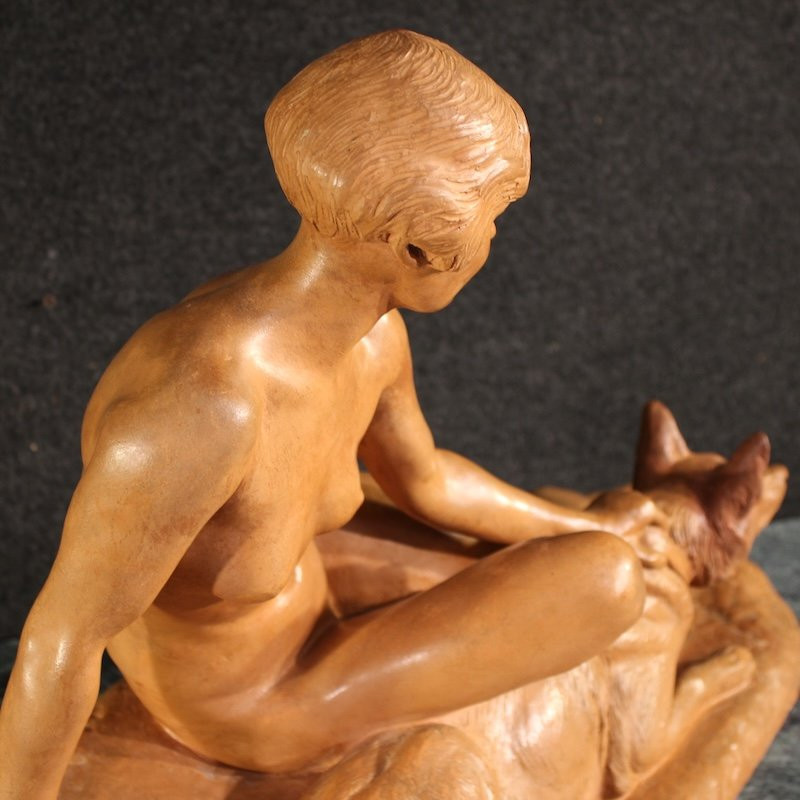 Scultura francese Art Deco in terracotta del XX secolo-photo-8