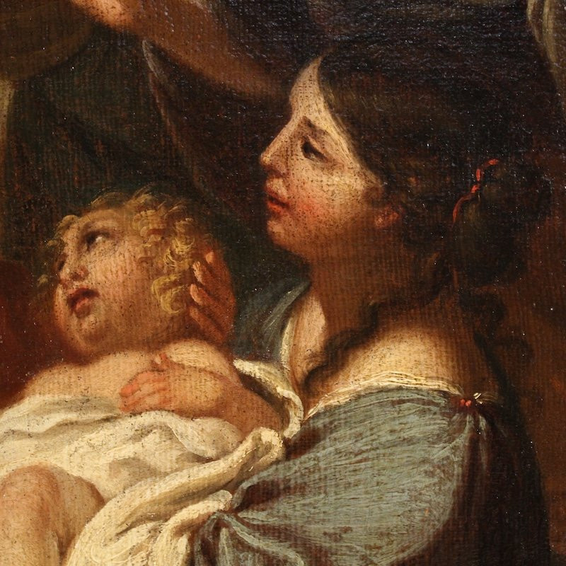 Antico dipinto italiano Mosè salvato dalle acque del XVII secolo-photo-6