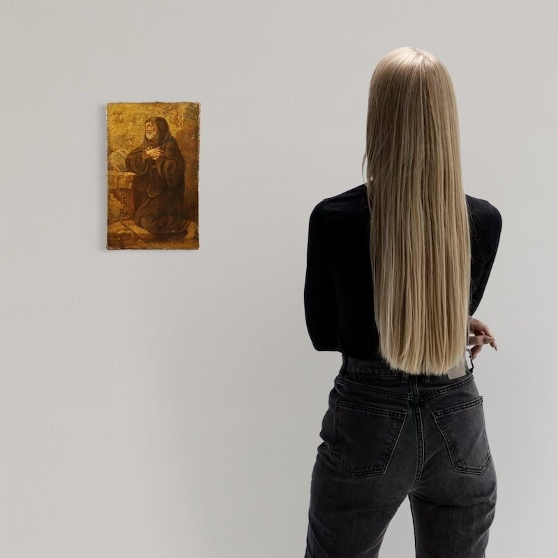 Antico dipinto italiano San Francesco da Paola del XVII secolo-photo-2