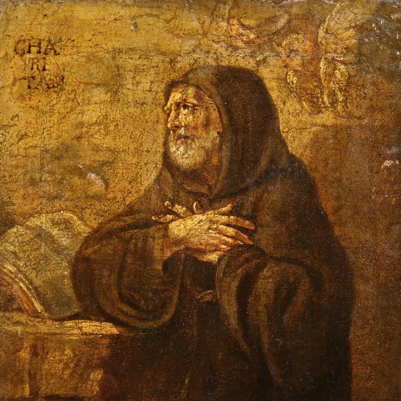 Antico dipinto italiano San Francesco da Paola del XVII secolo-photo-3