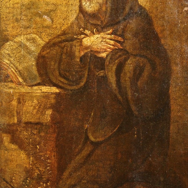 Antico dipinto italiano San Francesco da Paola del XVII secolo-photo-4