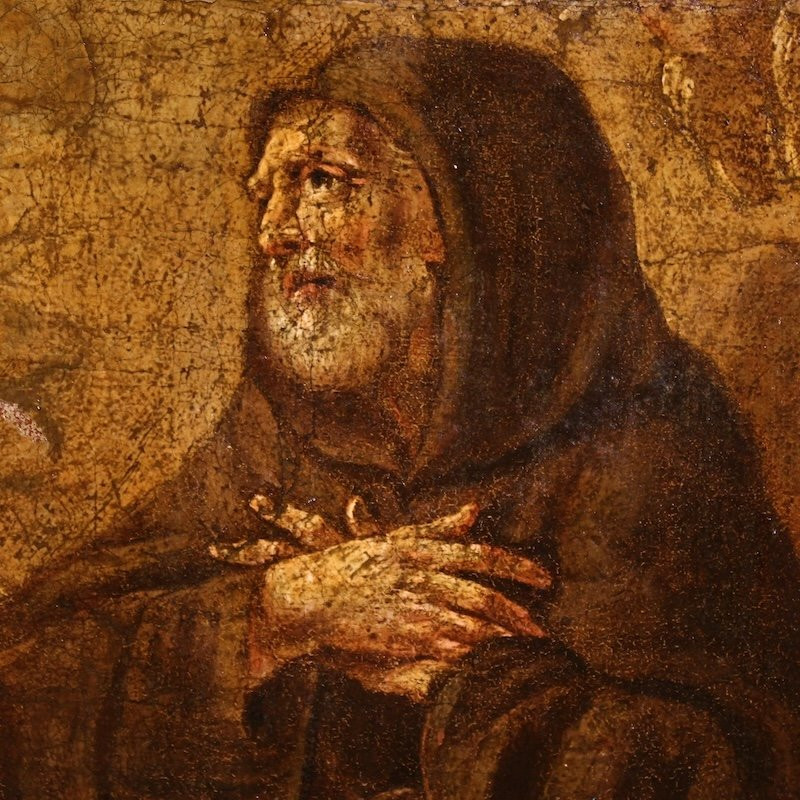 Antico dipinto italiano San Francesco da Paola del XVII secolo-photo-2