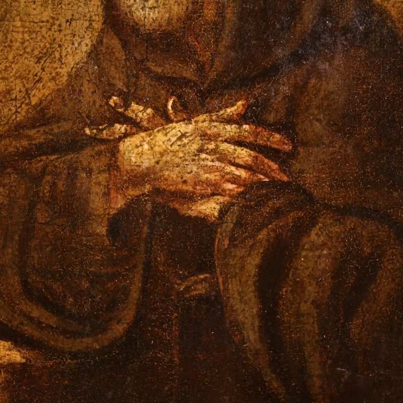 Antico dipinto italiano San Francesco da Paola del XVII secolo-photo-6