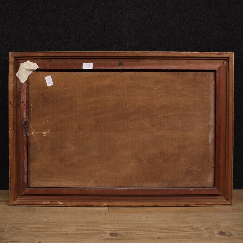 Dipinto fiammingo marina con barche e personaggi del XX secolo-photo-4