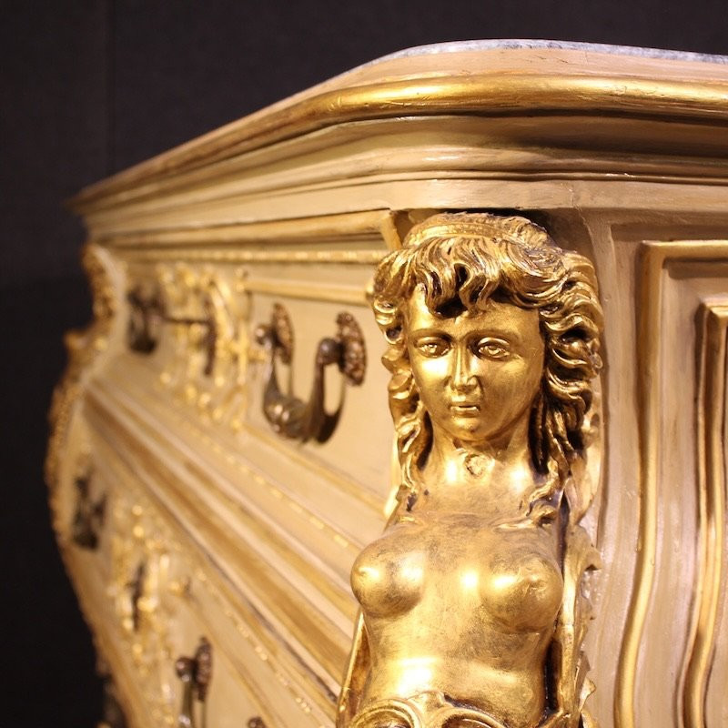 Cassettone italiano laccato e dorato del XX secolo-photo-6