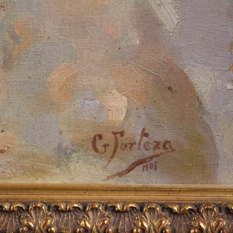 Dipinto spagnolo firmato paesaggio veduta di mare del XX secolo-photo-1