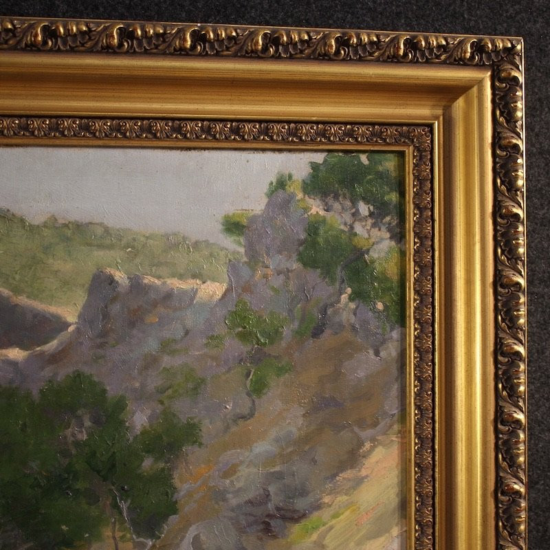 Dipinto spagnolo firmato paesaggio veduta di mare del XX secolo-photo-3